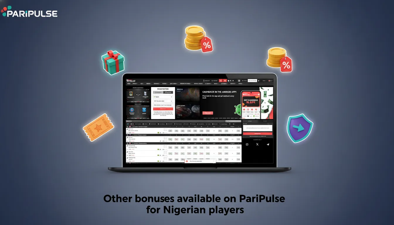 PariPulse Nigeria bonuses: 50% reload up to ₦60k, 40 free spins, ₦5k free bet, 10% cashback to ₦50k, ₦2.5k refer-a-friend.