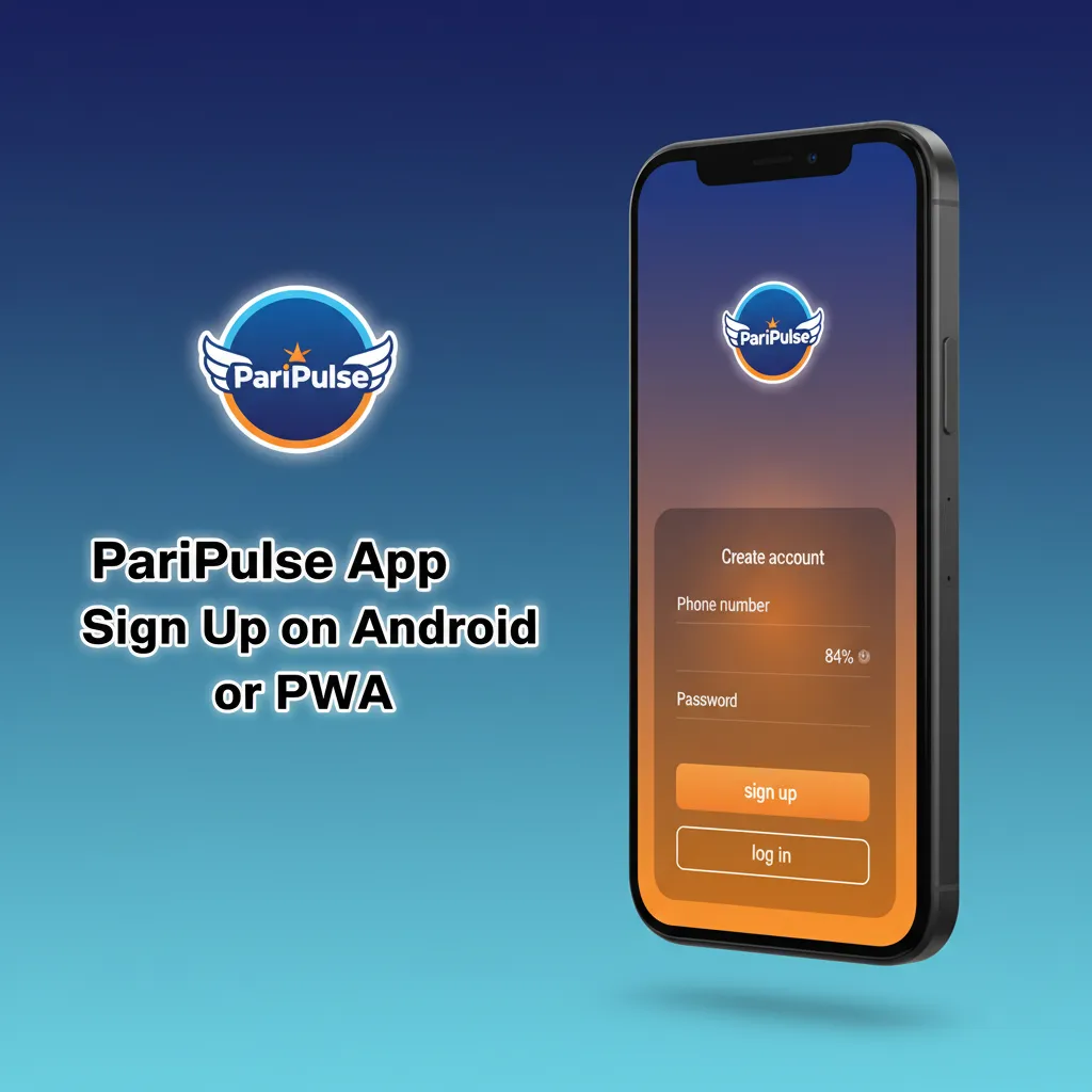 PariPulse app registration flow on Android and iOS PWA with Register, phone/email/social login, and SMS/email verification.