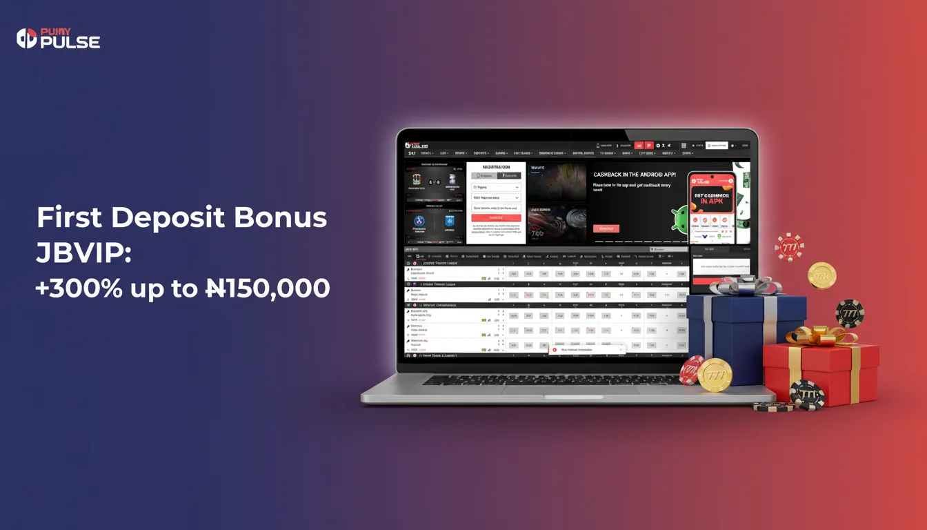 Promo banner: First Deposit Bonus JBVIP +300% up to ₦150,000. Use code JBVIP; min ₦1,000; casino & sports; wagering applies.