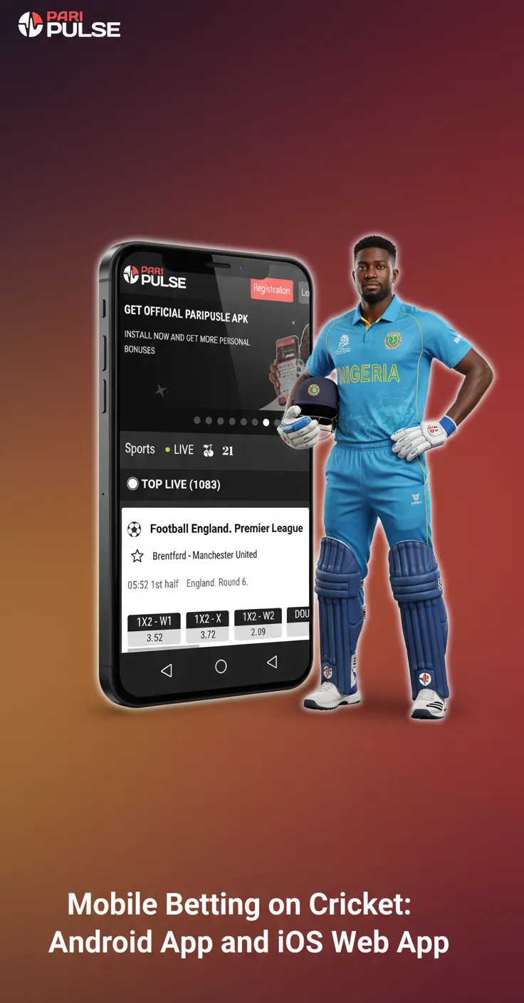 Android APK and iOS Home Screen web app for cricket betting shown on phones, with live odds and bet slip.