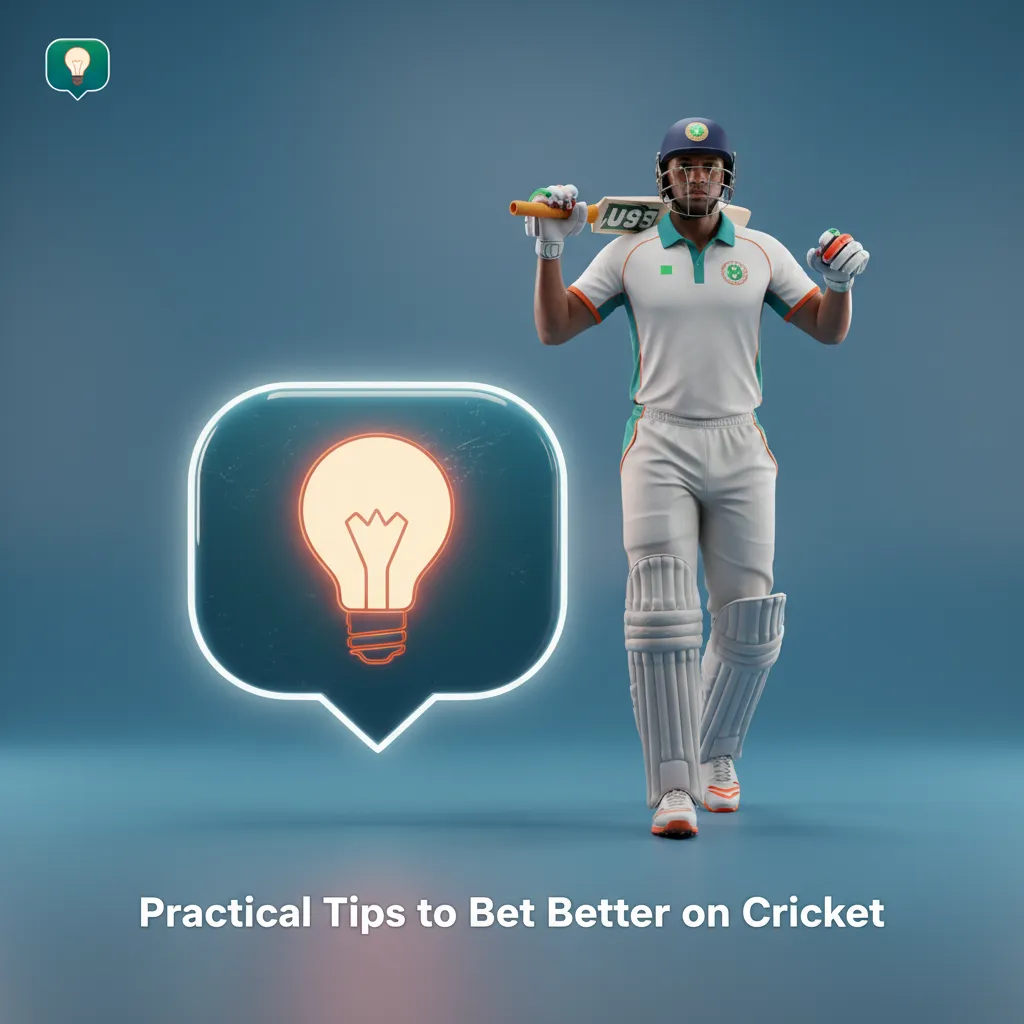 Infographic of cricket betting tips: form, fitness, pitch/weather, venue trends, timing, bankroll, live odds and stats tools.
