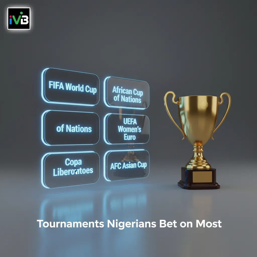 Graphic of football tournaments Nigerians bet on: World Cup, UCL, EPL, La Liga, AFCON, CAF CL, NPFL; live markets.