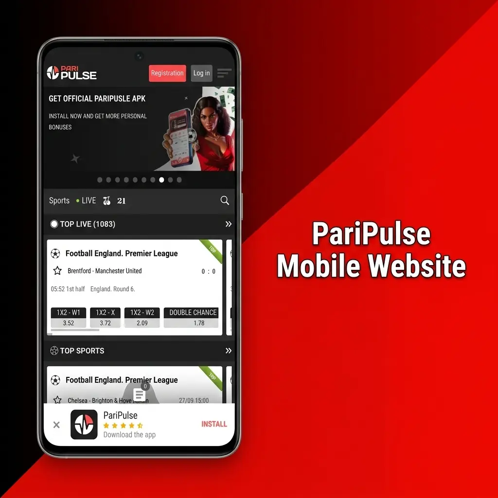 PariPulse mobile website optimised for smartphones and tablets offering sports betting, live casino, and account management features.